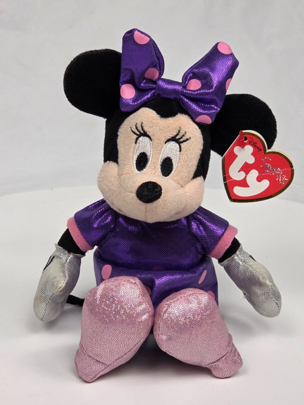 Ty Beanie Babies Disney Sparkle Minnie Mouse Plush Purple Pink NWT 8"